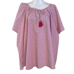 Lane Bryant Plus Size 38 40 7X Striped Blouse Top Shirt Dots Tassels Tie Front